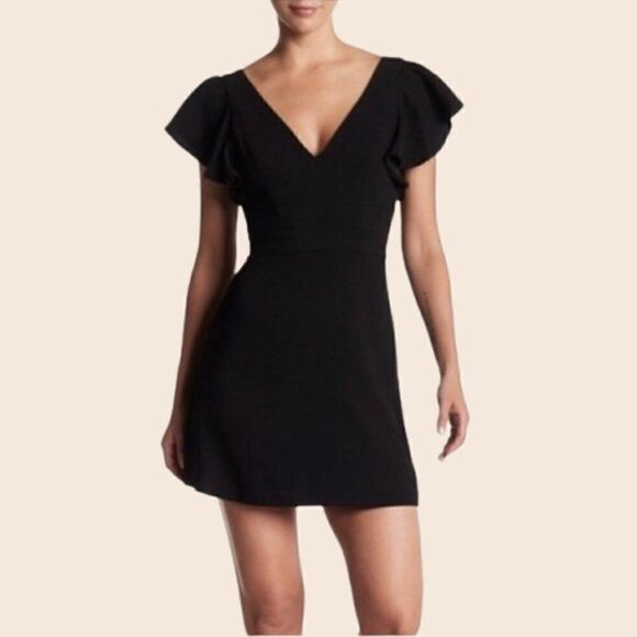 BCBGeneration Black V-Neck Ruffle Mini Dress Size 4 - Picture 1 of 14